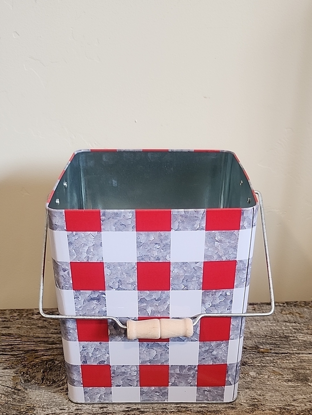Classic Red Check Metal Storage Bucket - Home Accents - M